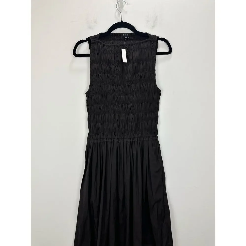 Madewell The Melody Smocked Midi Dress Cotton Molasses Brown A Line Small NWT - Picture 8 of 14